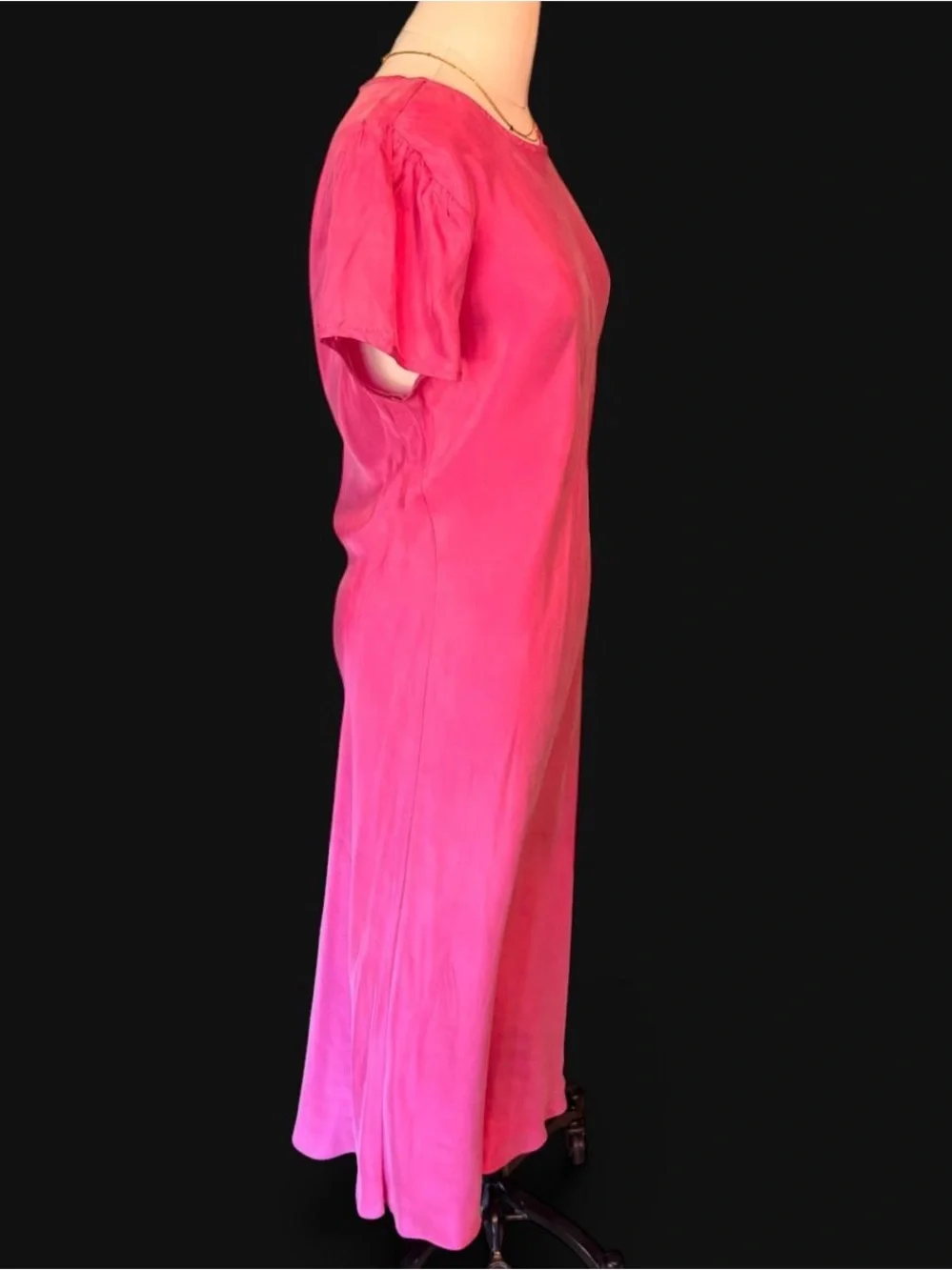 J. Crew Hot Pink puff sleeve midi dress silky feeling material size 12